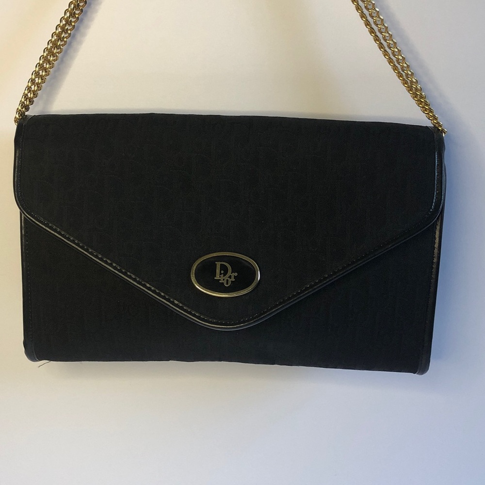 Pre Love Dior monogram Black Clutch with Gold Chain Strap - Picture 7 of 16